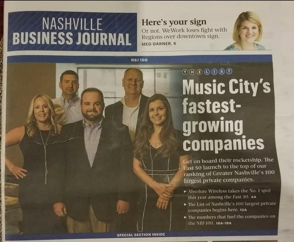 Nashville Business Journal front page naming the company Nashville's fastest-growing